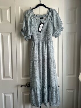 Mikarose Sherelle Puff Sleeve Midi Dress cloud size medium worth collective